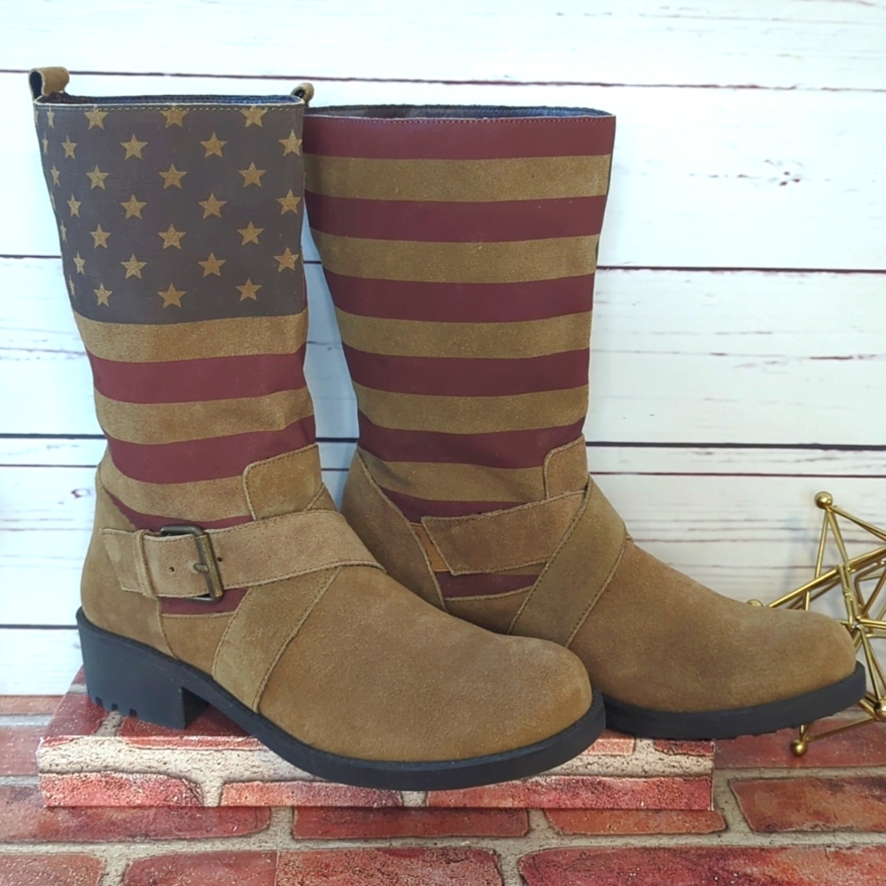Sbicca Vintage Collection American Flag Leather Boots‎ Patriotic Women's 10 NWOT